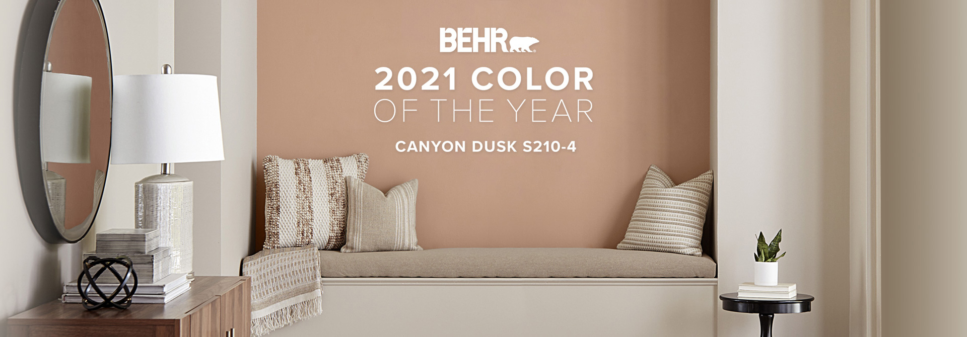 Banner image of reading nook painted in Canyon Dusk, featuring Behr Color of the Year.