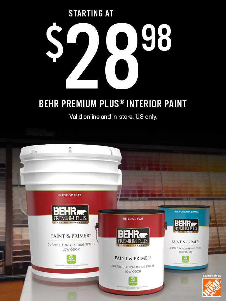 Mobile-sized image of BEHR PREMIUM PLUS interior paint in front of color center.