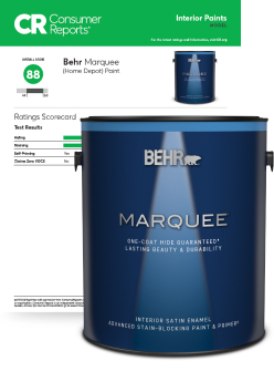 Behr Marquee Interior Paint can in front of Consumer Reports