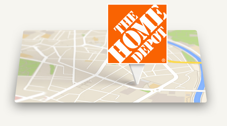The Home Depot logo on a map