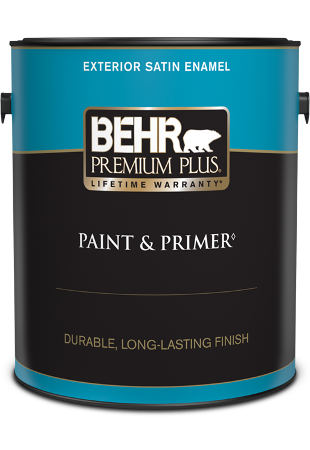 1 gal can of Behr Premium Plus exterior paint, satin enamel