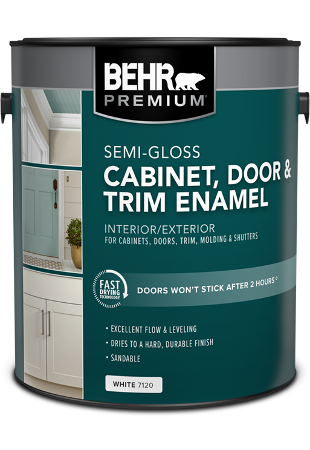 BEHR PREMIUM<sup>®</sup> Cabinet, Door & Trim Semi-Gloss Enamel