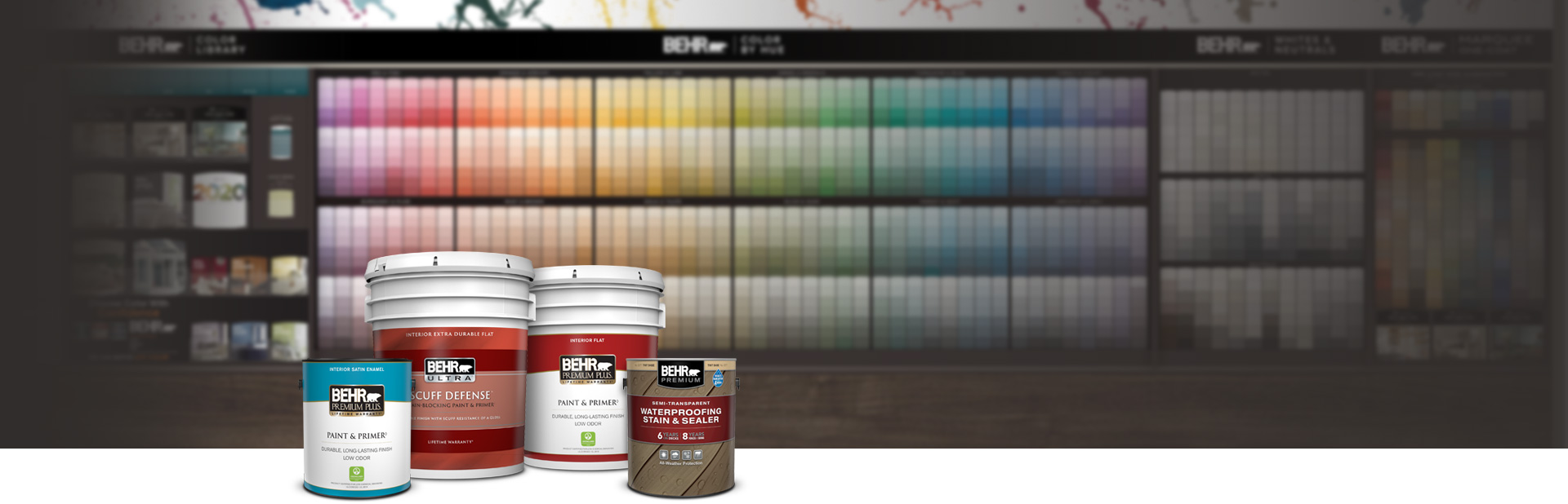 Behr Paint Products in front of the Home Depot Color Solution Center.