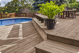 Wood deck with a pool. For mobile