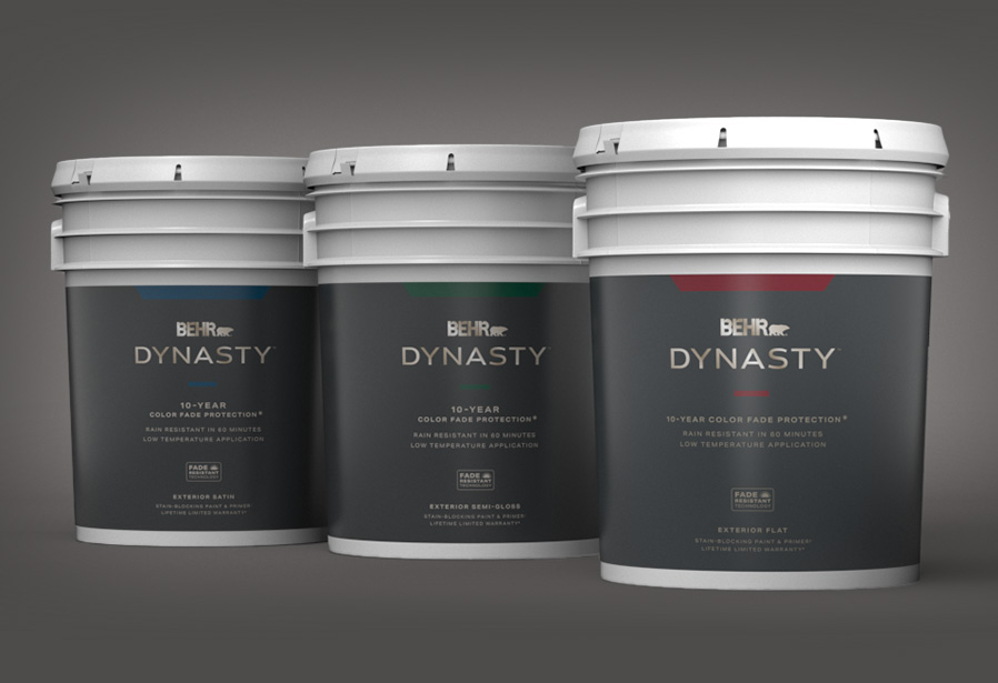 5 Gallon line up of BEHR DYNASTY Exterior Paint