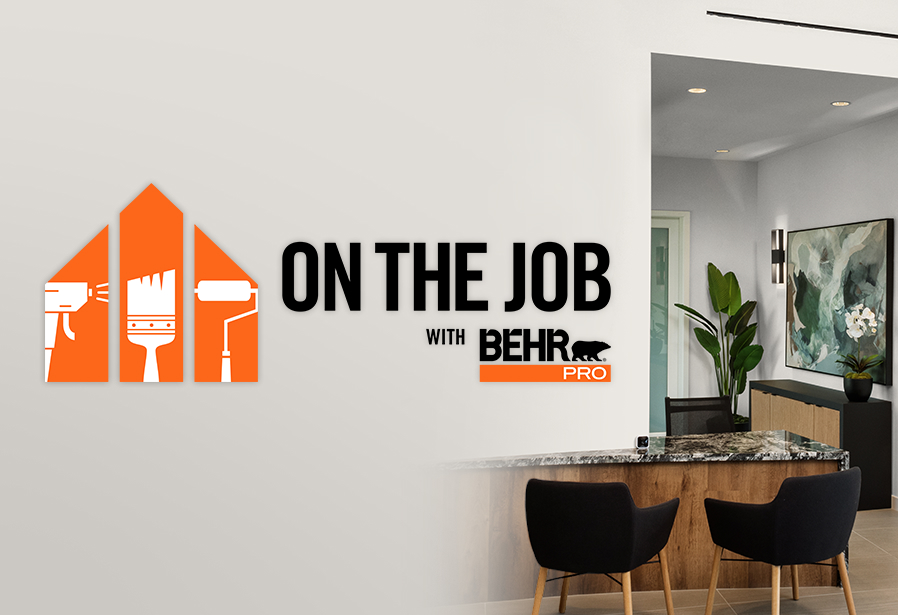 Office image with the logo ON THE JOB with BEHR PRO
