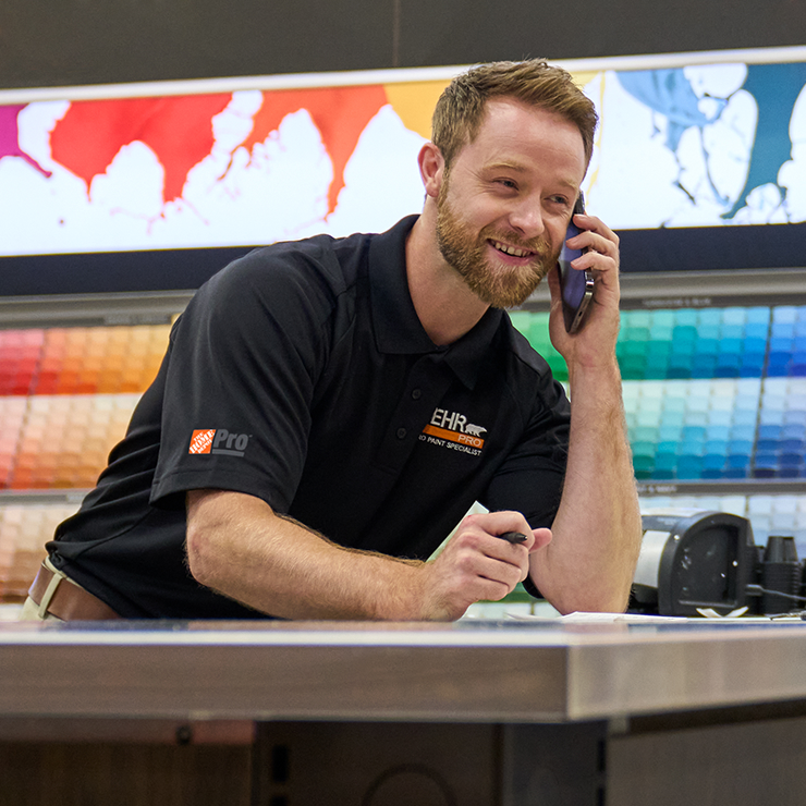 Behr Pro Rep on the counter of a Home Depot Store