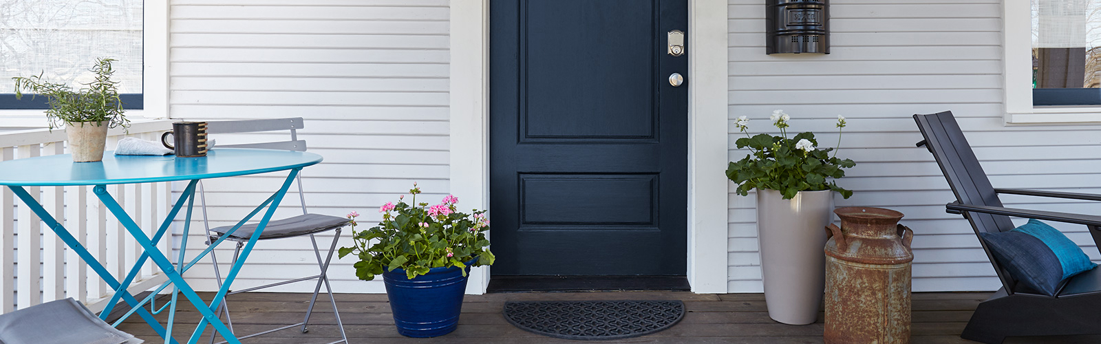 image of a porch with a blue door
