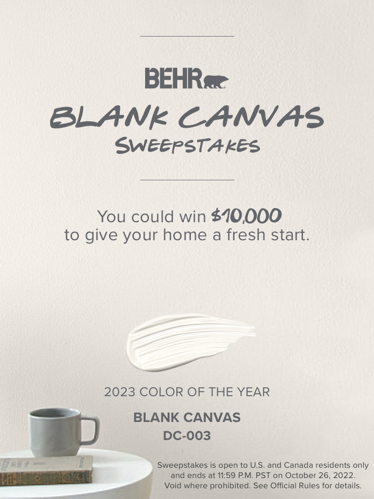 Mobile-sized image of a room image with the words Behr Blank Canvas Sweepstakes in foreground