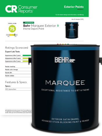 Consumer Reports banner for Marquee Ext Paint