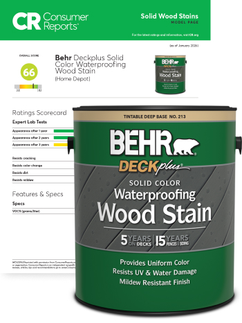 Consumer Reports banner for Deckplus Solid Color Stain
