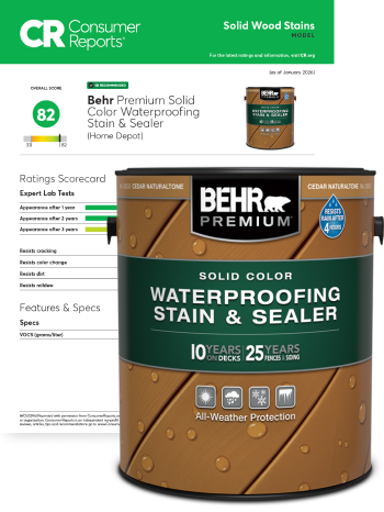 Consumer Reports banner for Premium Solid Color Stain