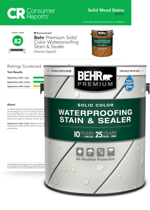 Consumer Reports mobile banner for Premium Solid Color Stain
