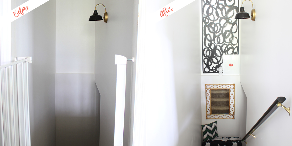 stair well before and after accent wall