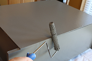 half of hutch getting painted