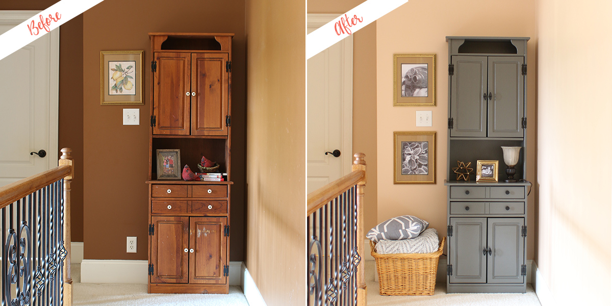 hutch in hallway before and after makeover