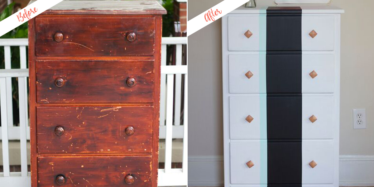 chest of drawers before and after refinishing