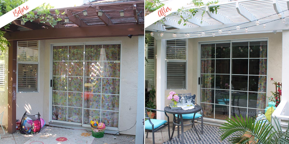 back patio with pergola before and after pergola painted white
