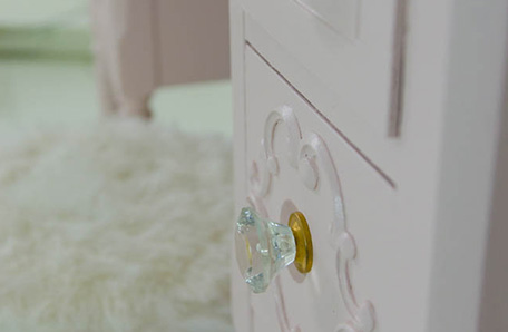 close up of crystal drawer pulls