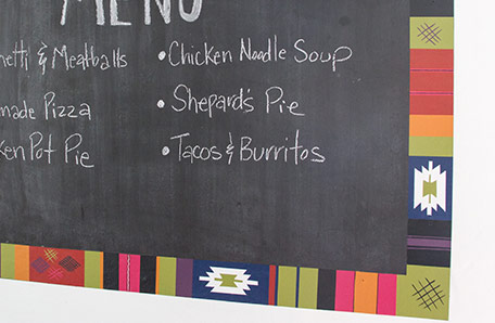 close up view of finished Turkish rug inspired chalkboard border detail