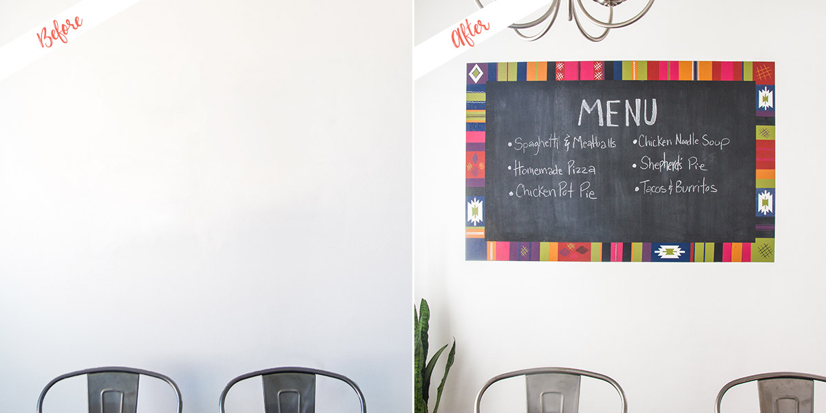 dining room wall before and after turkish rug inspired chalkboard