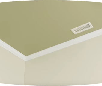 Green ceiling with white trim and off white walls