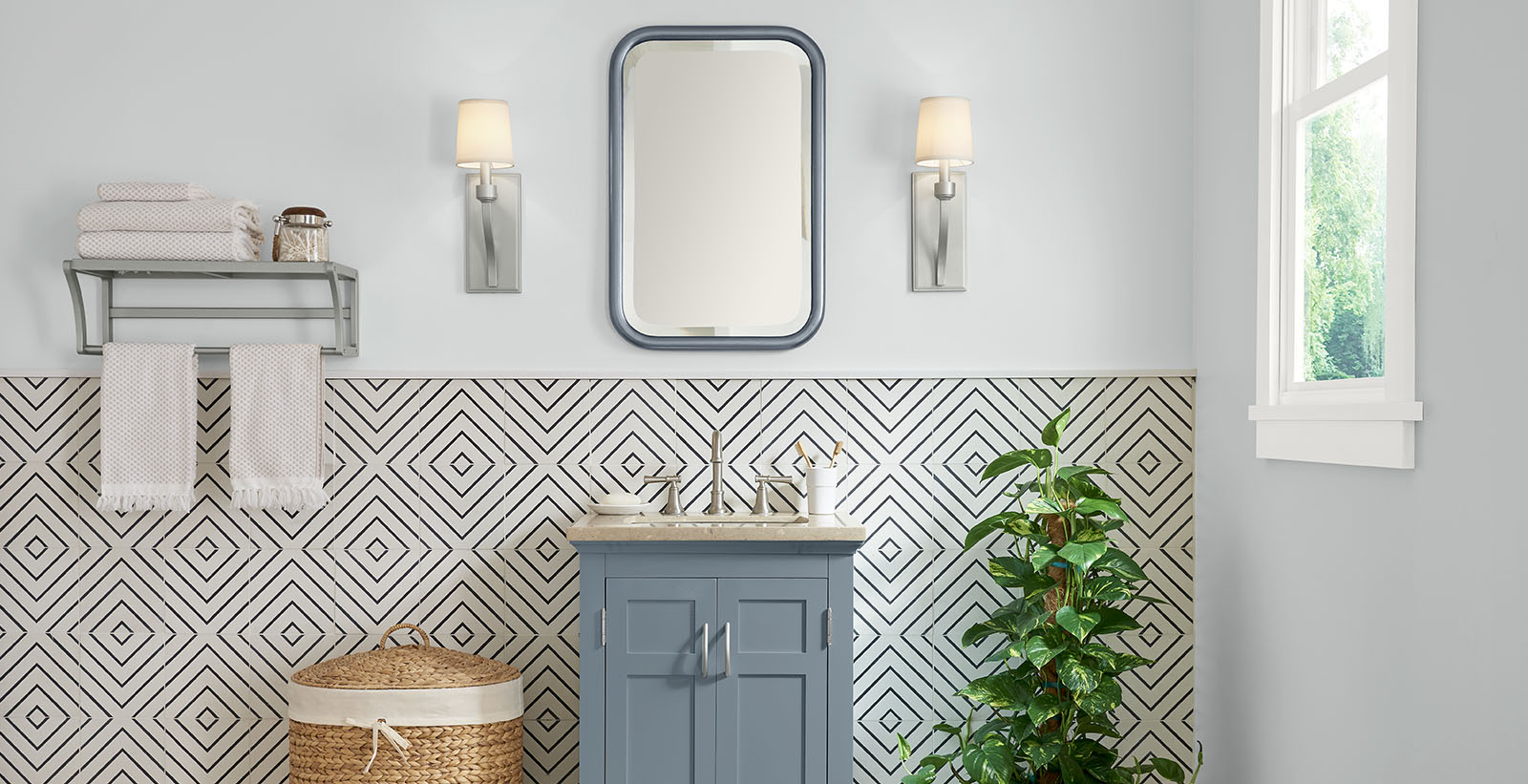 Gray Geometric Bathroom Eclectic, Cheerful & Friendly Bathroom Behr