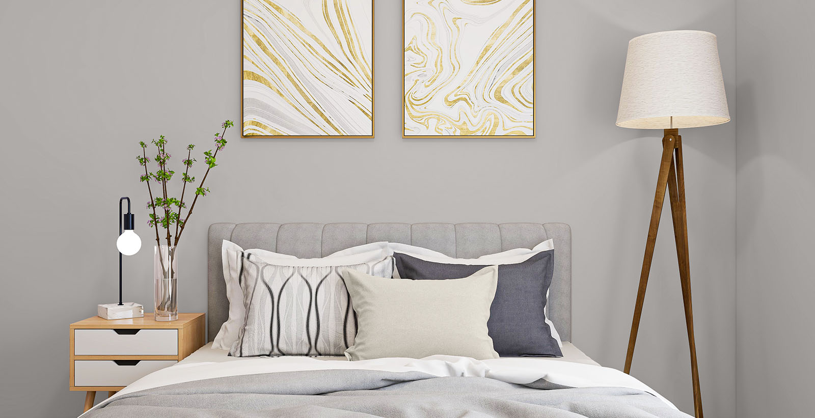 gray modern cozy & inviting bedroom