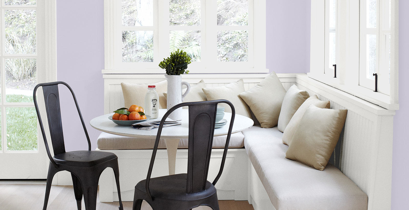 purple casual cozy & inviting dining room