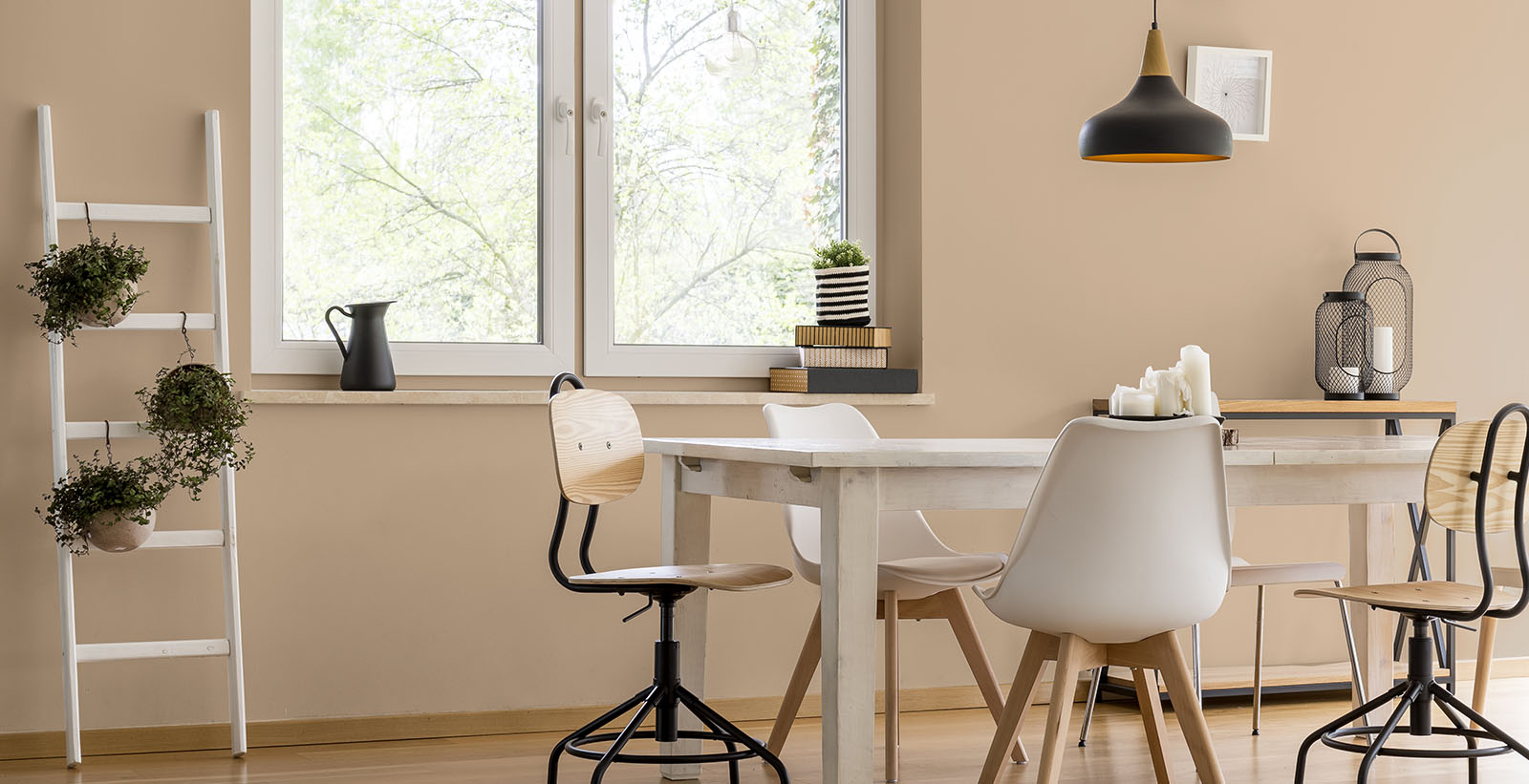 brown eclectic relaxed & serene dining room