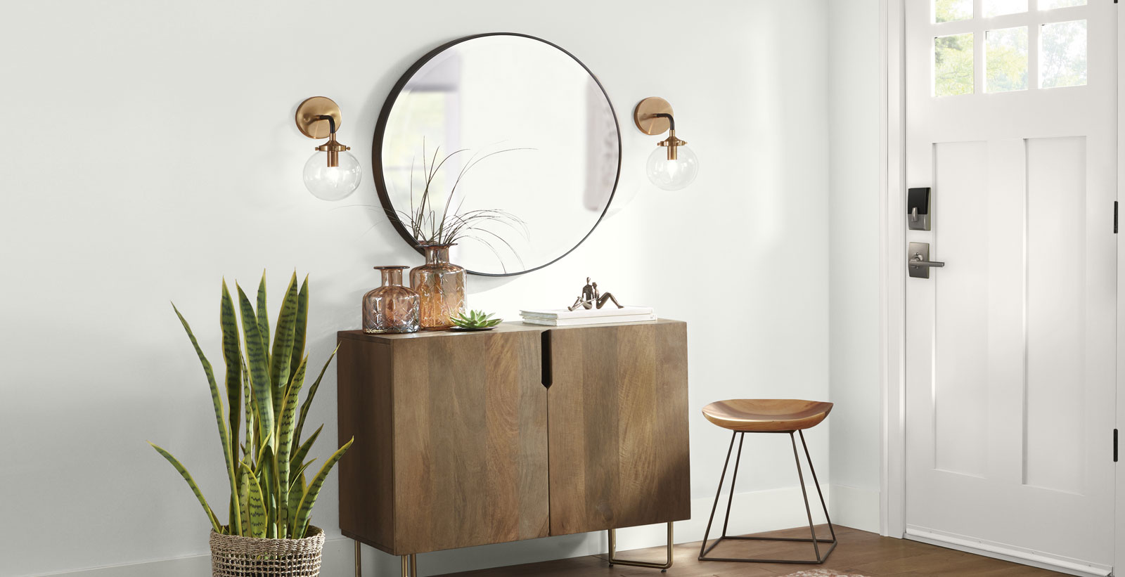 white eclectic cheerful & friendly hallway