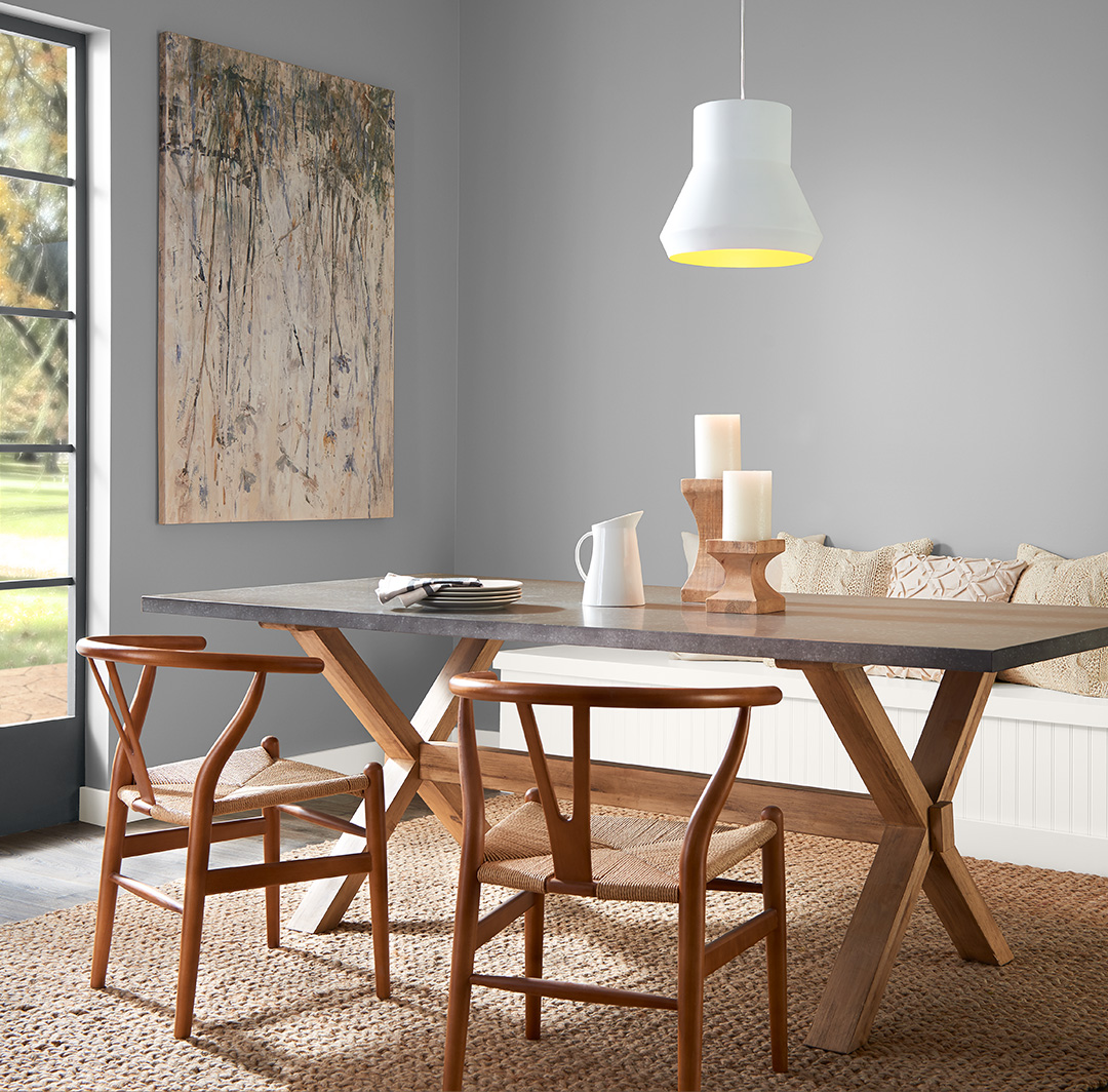 Mobile version of a gray modern dining room