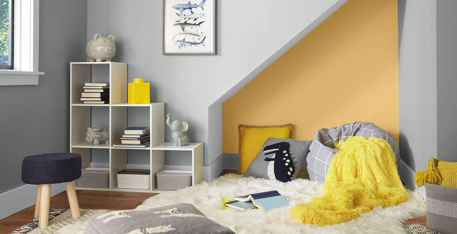 active and energetic yellow and gray kids playroom