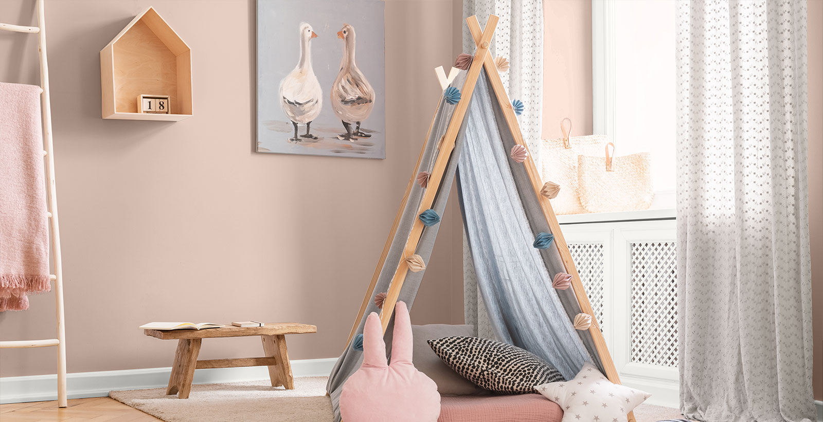 red eclectic cozy & inviting kid's room