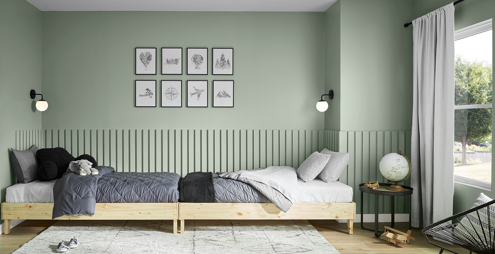 green modern relaxed & serene kid's room