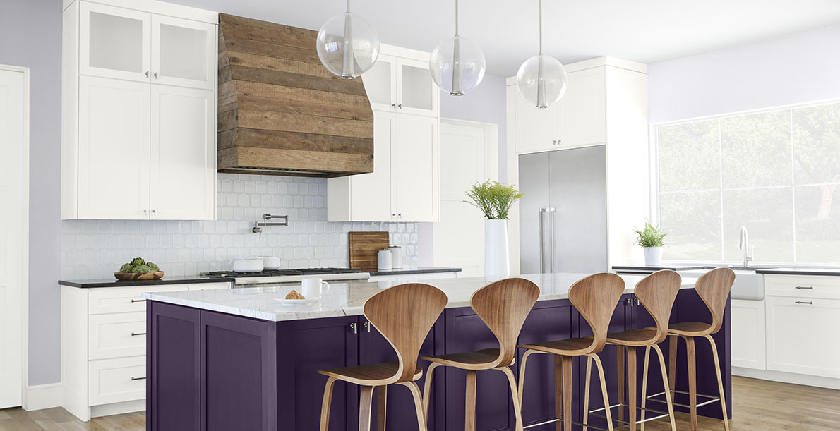 purple modern cheerful & friendly kitchen