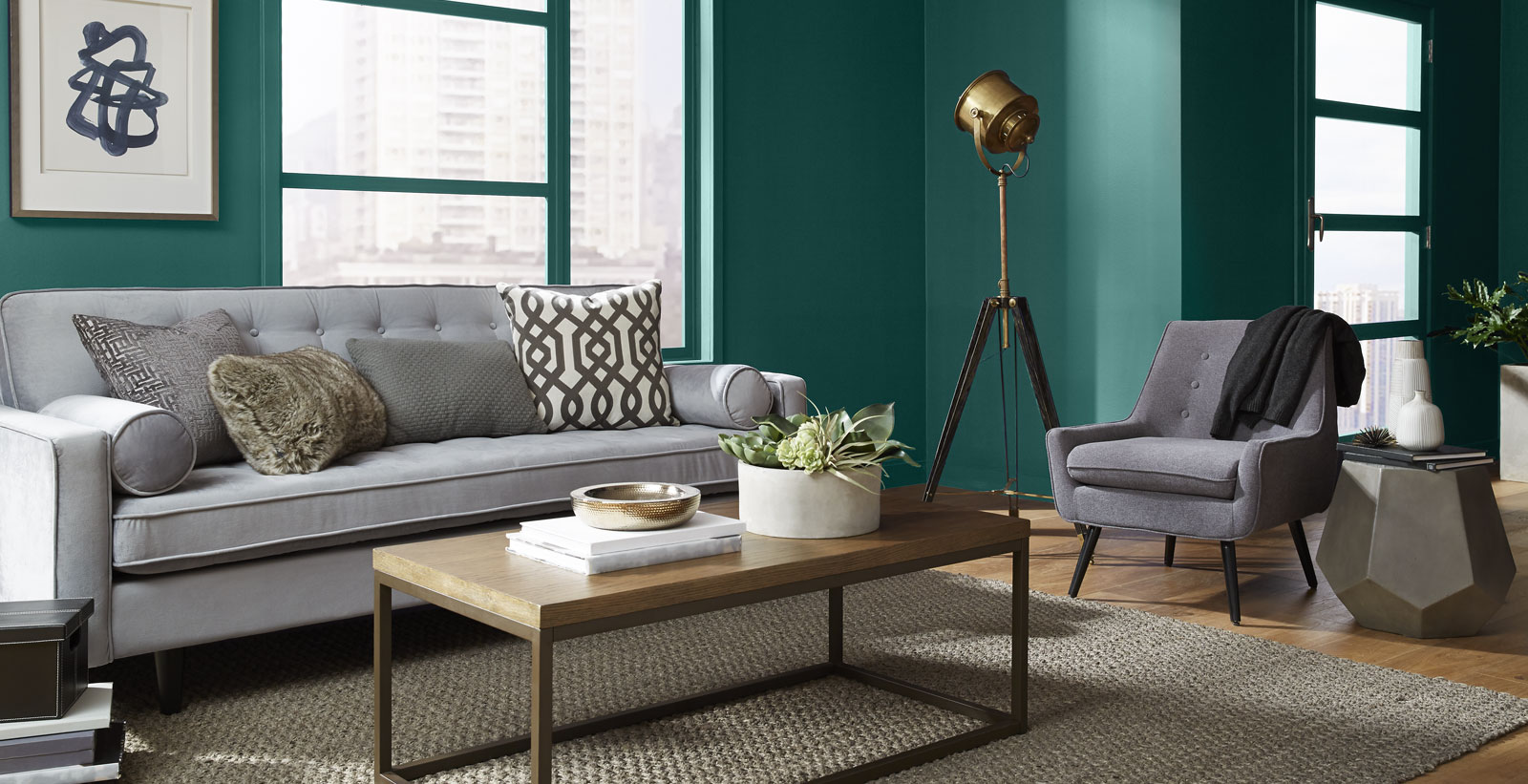 green modern bold & dramatic living room