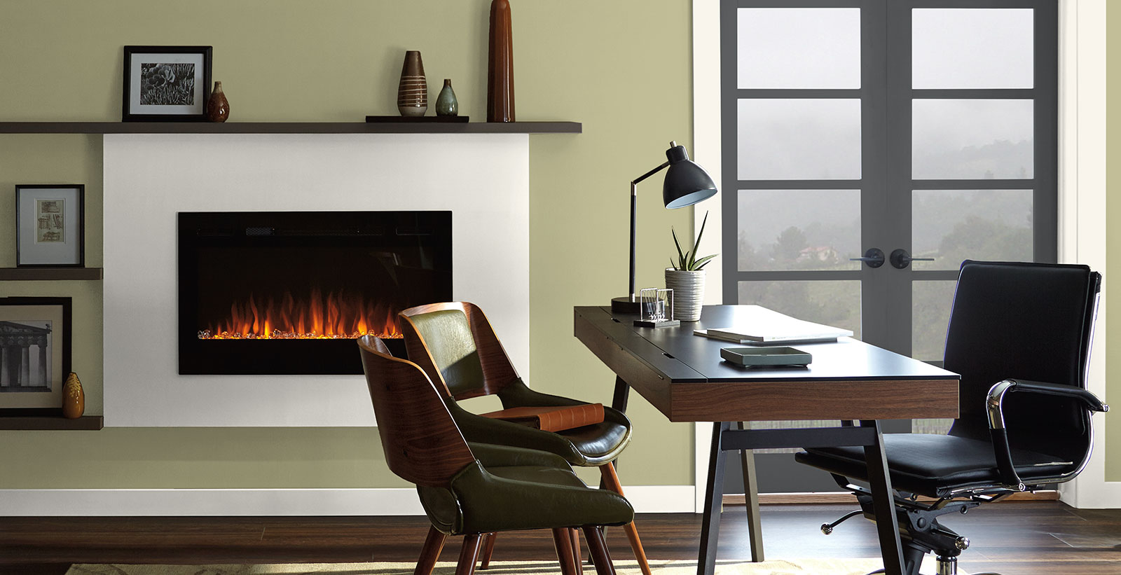 green modern cozy & inviting office