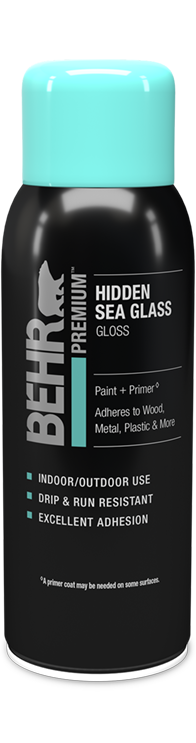 Can of Behr Premium Spray Paint Gloss, Hidden Sea Glass