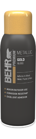 Can of Behr Premium Metallic Spray Paint Gloss, Gold