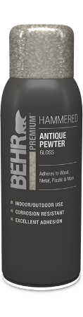 Can of Behr Premium Hammered Spray Paint Gloss, Antique Pewter