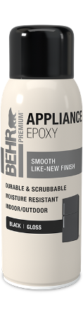 Aerosol can of Behr Premium Appliance Epoxy Spray Paint, Black Gloss
