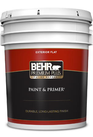 5 gal pail of Behr Premium Plus exterior paint, flat