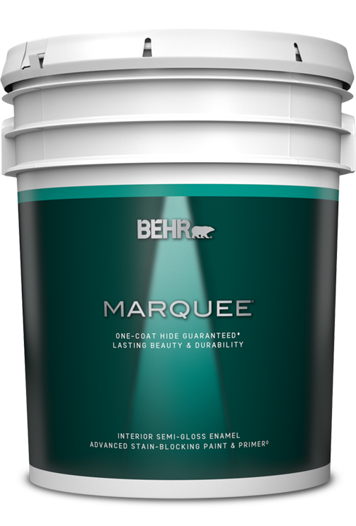 5 gal pail of Behr Marquee interior paint, semi-gloss enamel