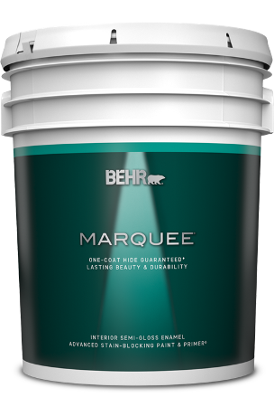 5 gal pail of Behr Marquee interior paint, semi-gloss enamel