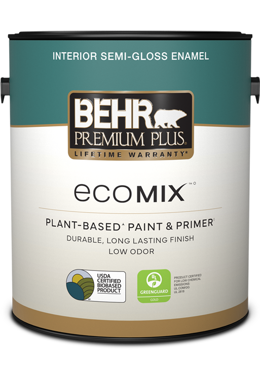 1 gal can of BEHR PREMIUM PLUS ECOMIX interior paint, semi-gloss
