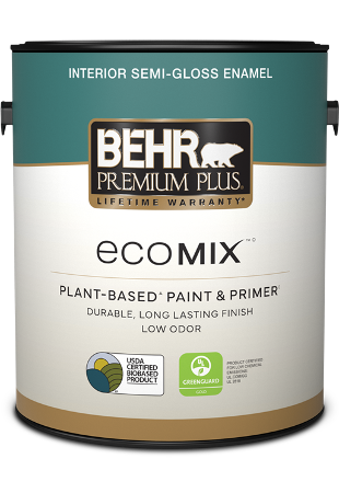 1 gal can of BEHR PREMIUM PLUS ECOMIX interior paint, semi-gloss
