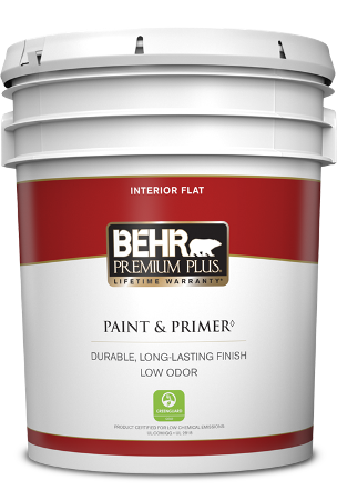 5 gal pail of Behr Premium Plus interior paint, flat