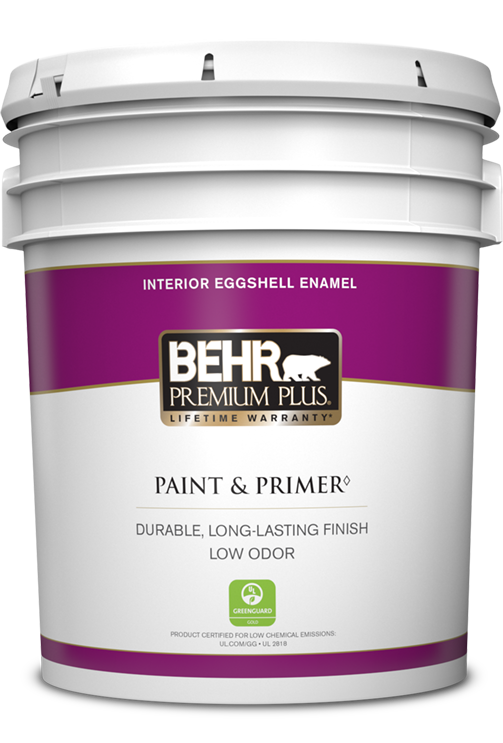 5 gal pail of Behr Premium Plus interior paint, eggshell