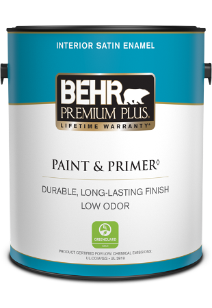 1 gal can of Behr Premium Plus interior paint, satin enamel